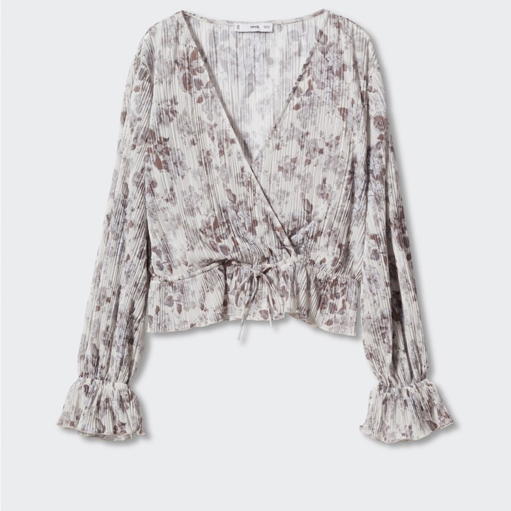 Mango Abstract Print V-Neck Blouse